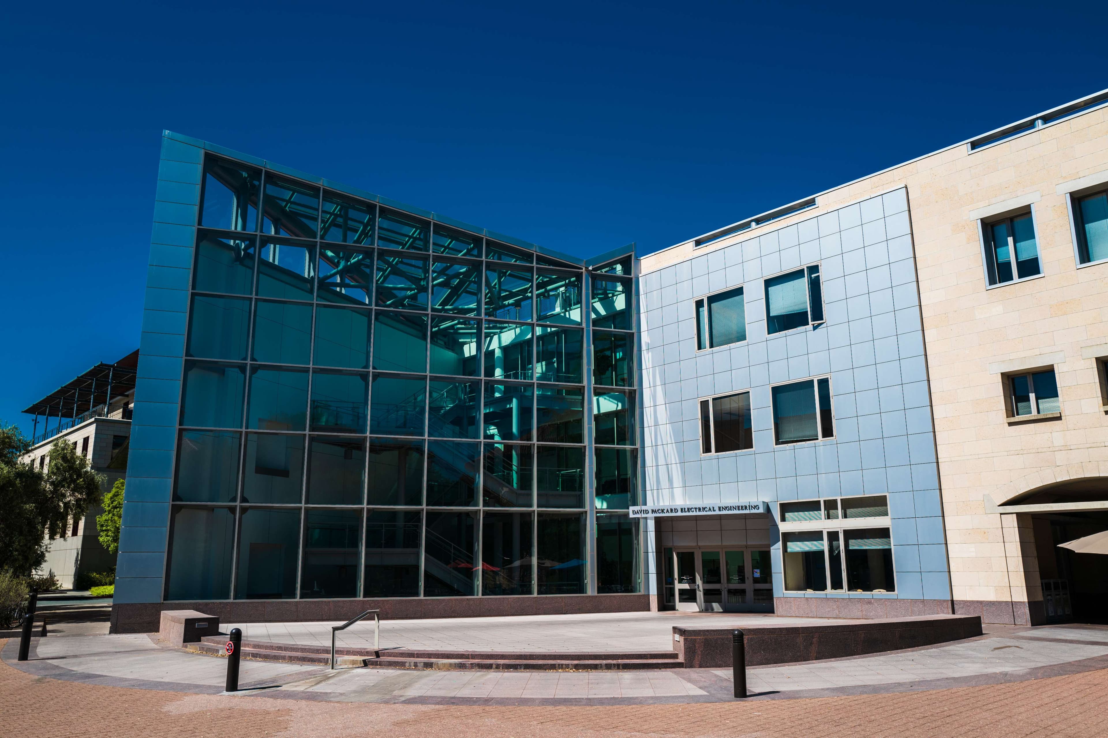 A view of the David Packard Electrical Engineering building.